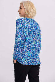 Polera Mujer Evasé Con Aplicación Azul