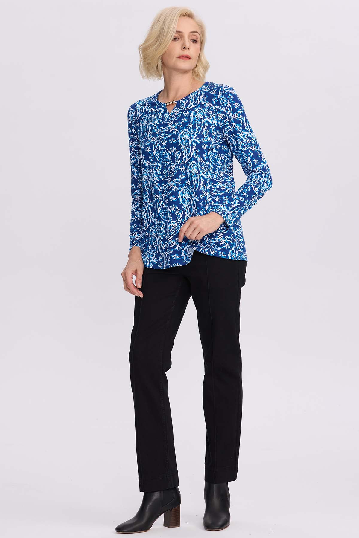 Polera Mujer Evasé Con Aplicación Azul