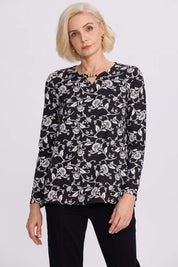 Polera Mujer Evasé Con Aplicación Negro