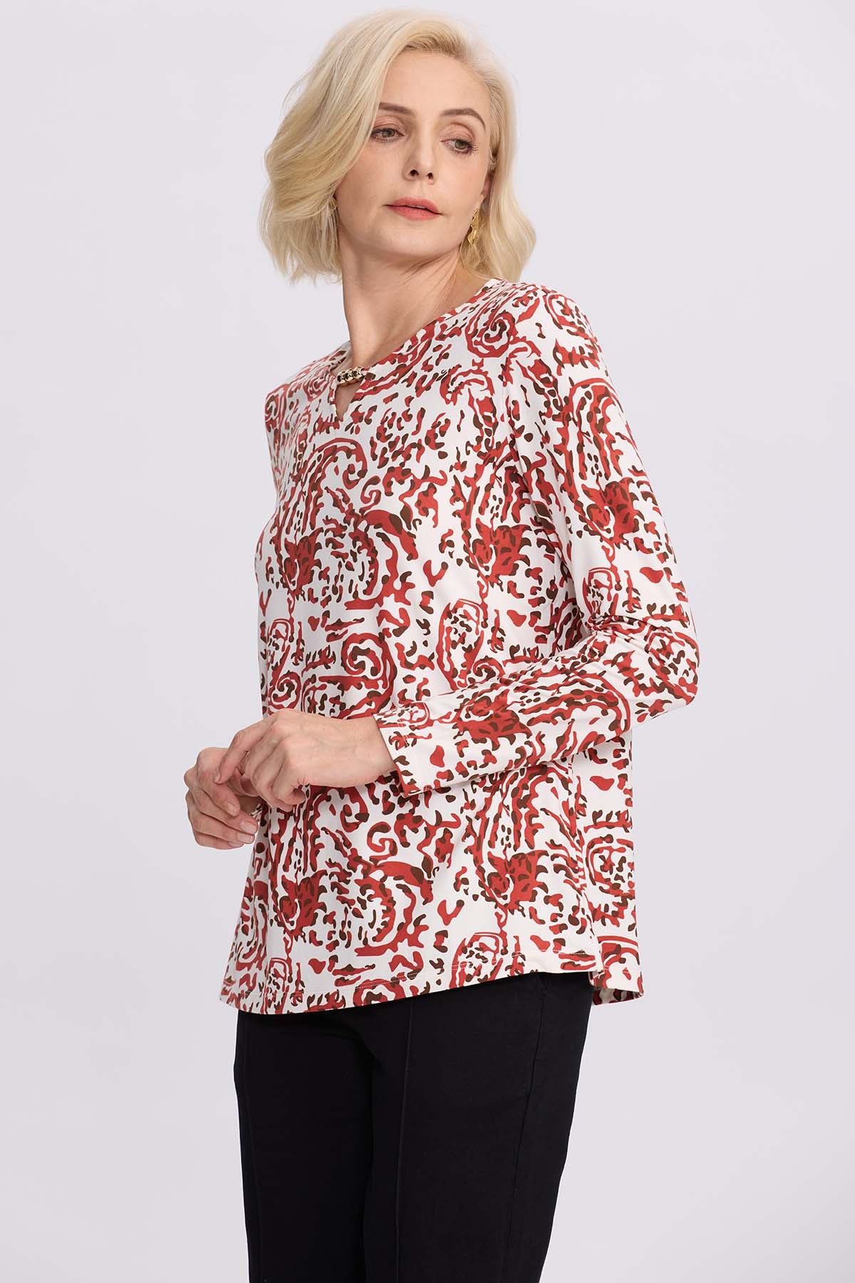 Polera Mujer Evasé Con Aplicación Terracota