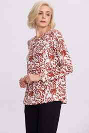 Polera Mujer Evasé Con Aplicación Terracota