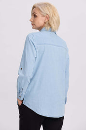Blusa Mujer Denim Bordada Azul Claro