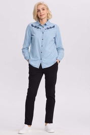 Blusa Mujer Denim Bordada Azul Claro
