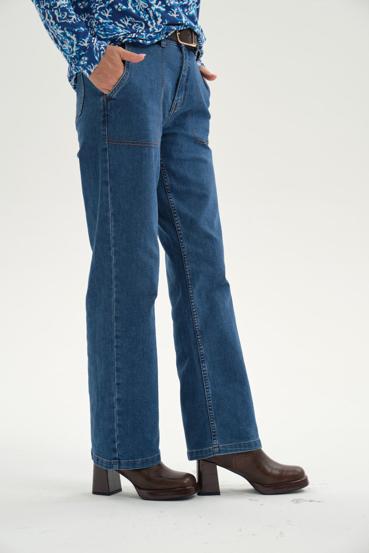 Jeans Mujer Flare Tiro Alto Azul