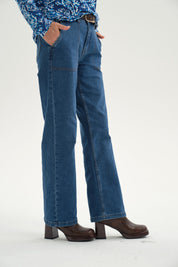 Jeans Mujer Flare Tiro Alto Azul