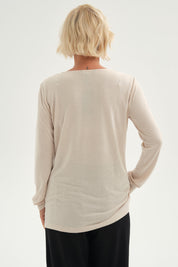 Polera Mujer Lisa Manga Roll Up Beige