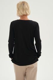 Polera Mujer Lisa Manga Roll Up Negro