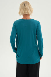 Polera Mujer Lisa Manga Roll Up Turquesa