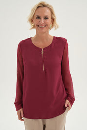 Blusa Mujer Blusa Escote Con Cierre Burdeo