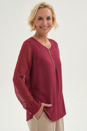 Blusa Mujer Blusa Escote Con Cierre Burdeo