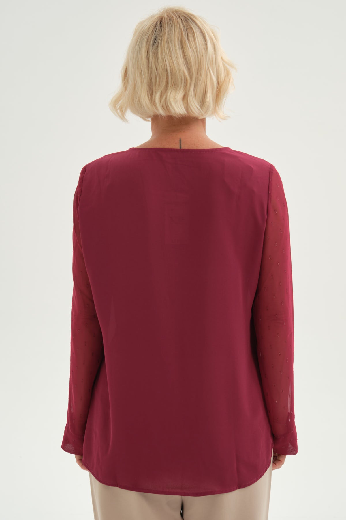 Blusa Mujer Blusa Escote Con Cierre Burdeo