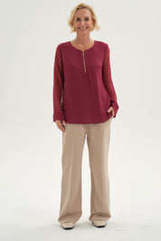 Blusa Mujer Blusa Escote Con Cierre Burdeo