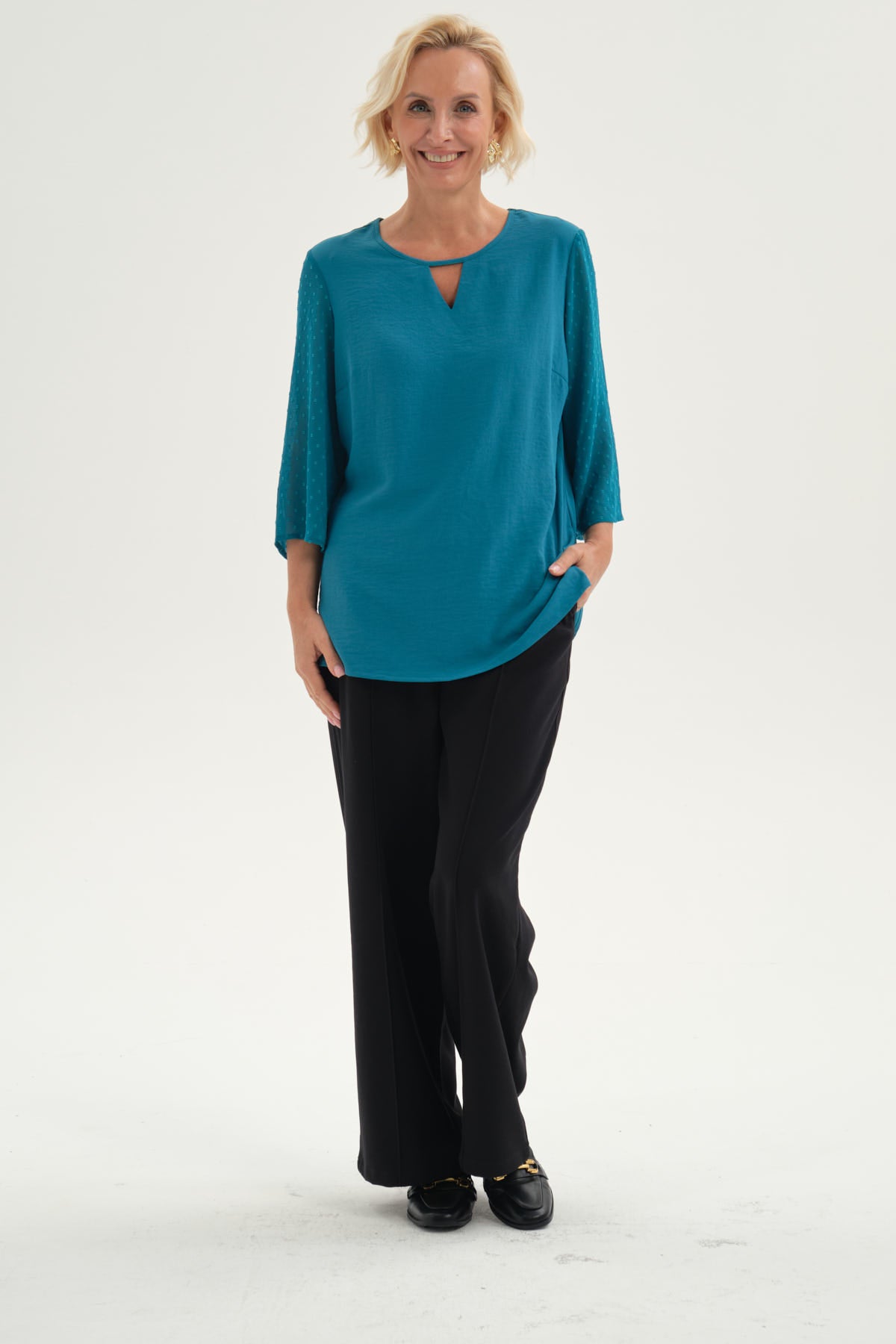 Blusa Mujer Blusa Crep Plumetti Turquesa