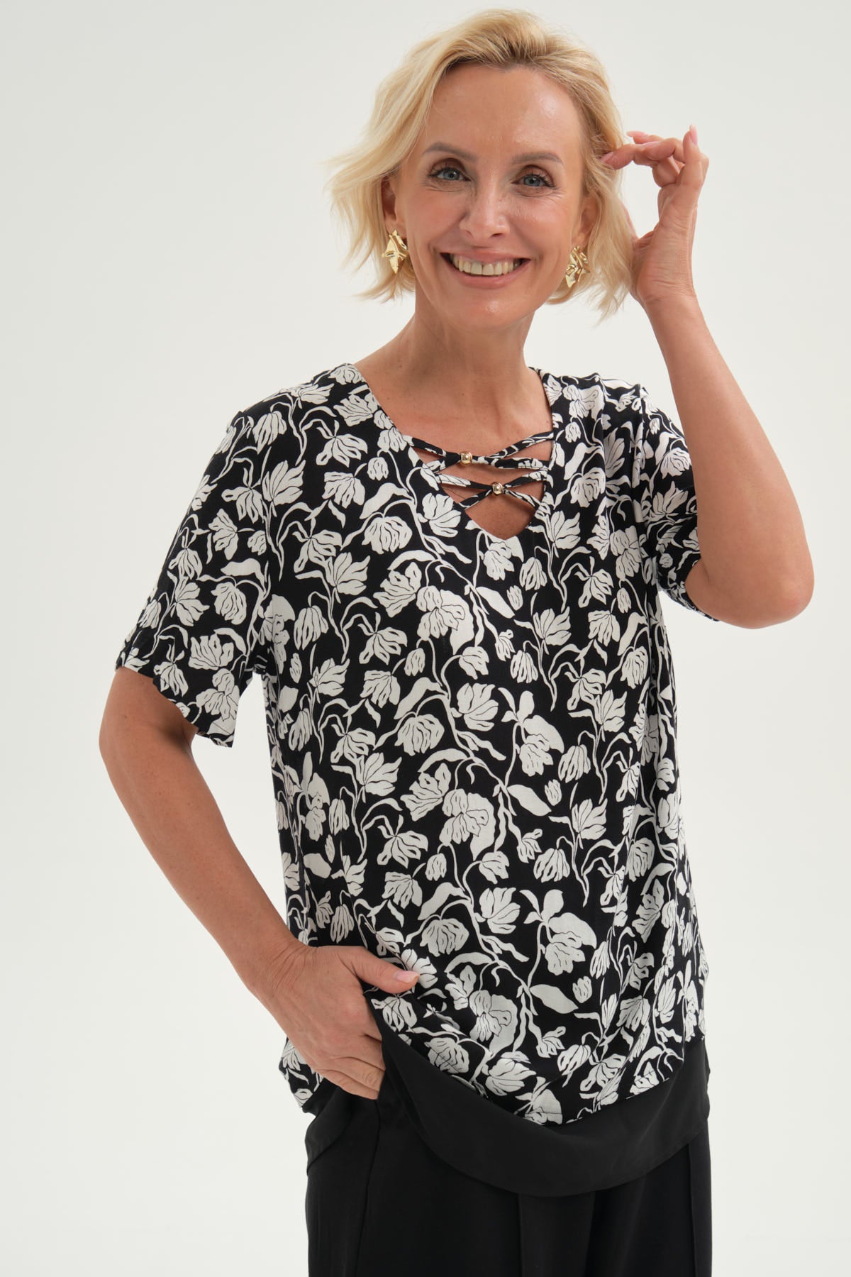 Blusa Mujer Blusa Detalle Escote Negro