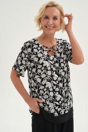 Blusa Mujer Blusa Detalle Escote Negro
