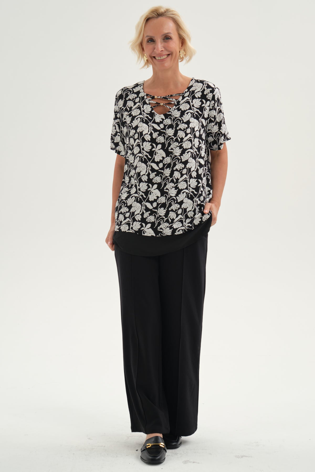 Blusa Mujer Blusa Detalle Escote Negro