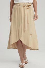 Falda Mujer Detalle Cinturón Beige Oscuro