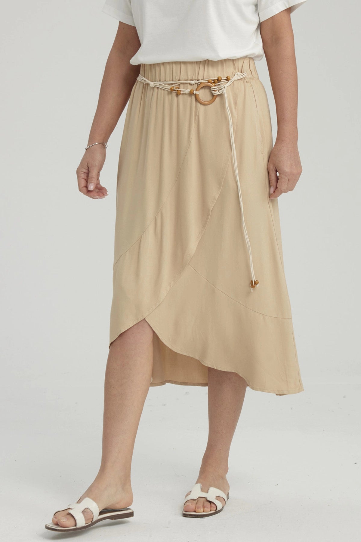 Falda Mujer Detalle Cinturón Beige Oscuro