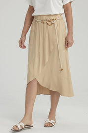 Falda Mujer Detalle Cinturón Beige Oscuro