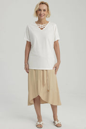 Falda Mujer Detalle Cinturón Beige Oscuro