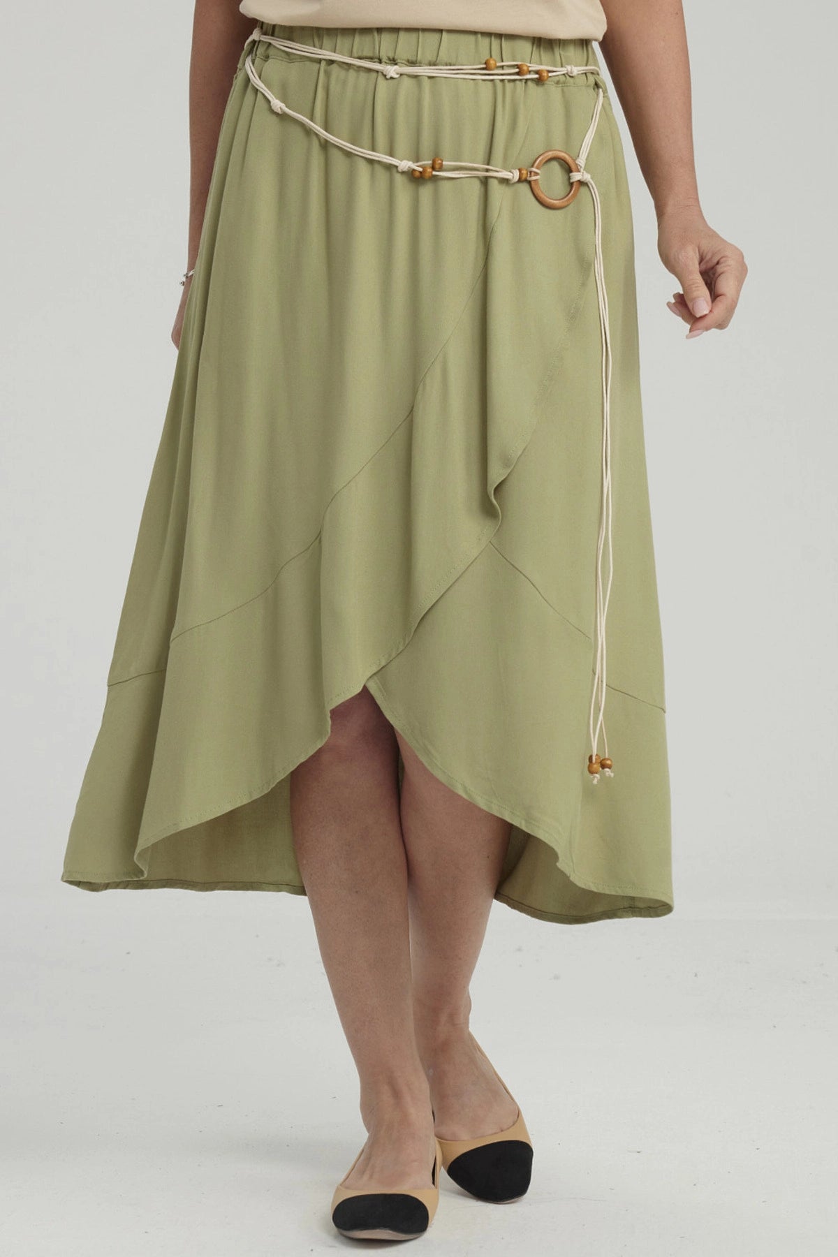 Falda Mujer Detalle Cinturón Verde Claro