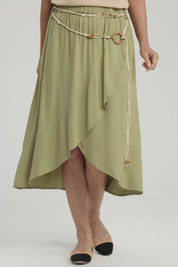 Falda Mujer Detalle Cinturón Verde Claro