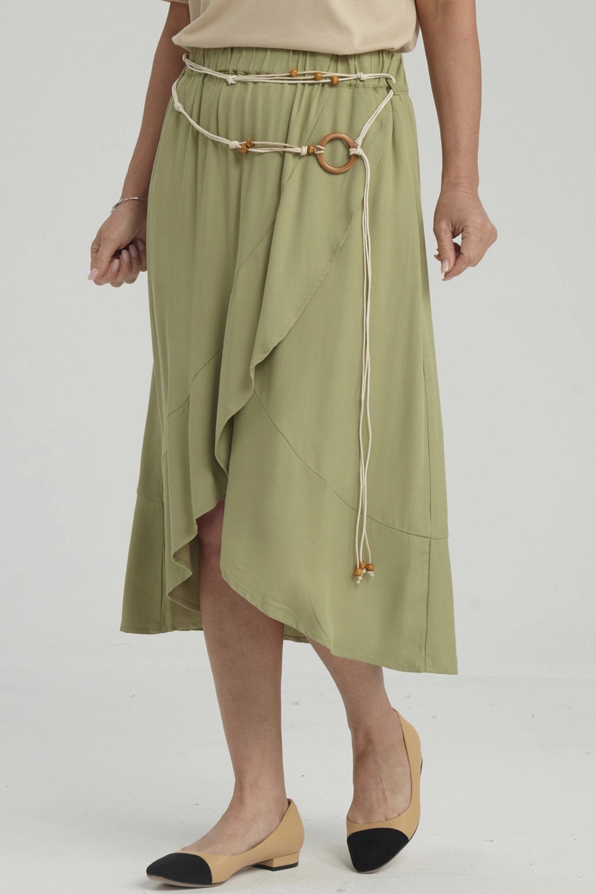 Falda Mujer Detalle Cinturón Verde Claro