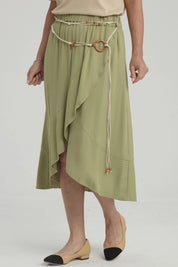 Falda Mujer Detalle Cinturón Verde Claro