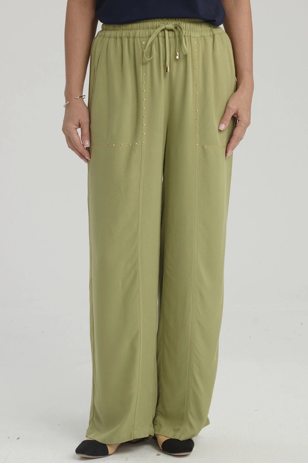 Pantalón Mujer Con Bolsillo Verde Claro
