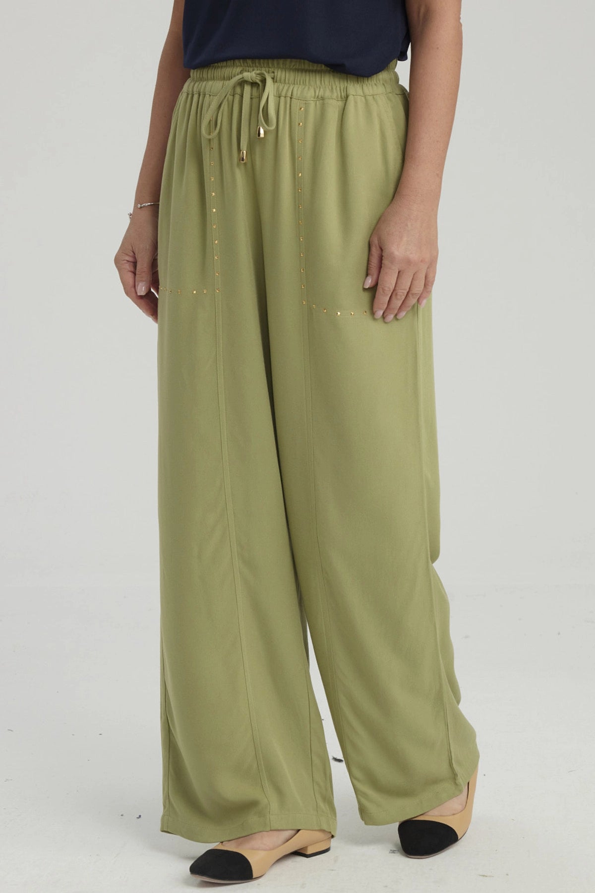 Pantalón Mujer Con Bolsillo Verde Claro