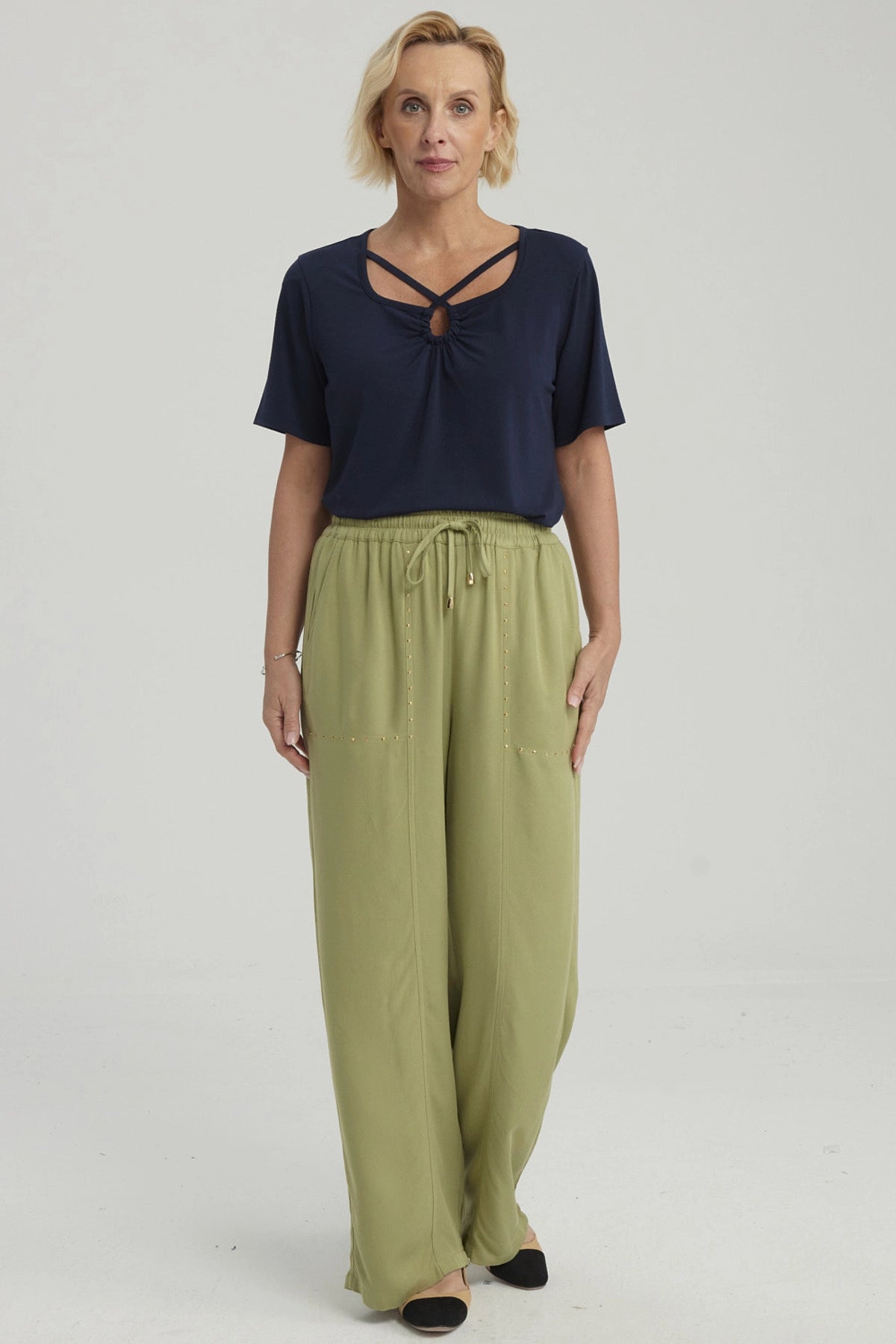 Pantalón Mujer Con Bolsillo Verde Claro