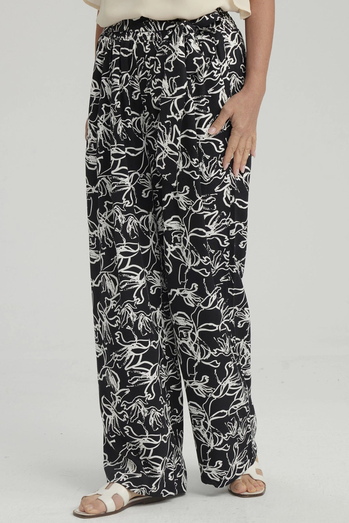 Pantalón Mujer Palazzo Print Negro / Blanco