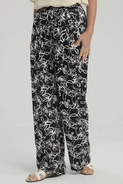 Pantalón Mujer Palazzo Print Negro / Blanco