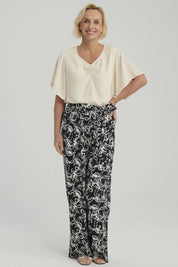 Pantalón Mujer Palazzo Print Negro / Blanco