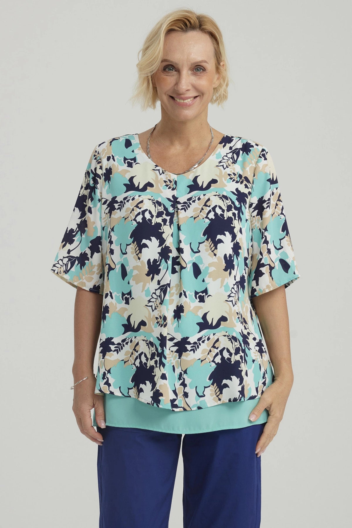 Blusa Mujer Crep Abertura Turquesa