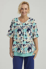 Blusa Mujer Crep Abertura Turquesa