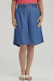 Bermuda Mujer Tencel Tiro Alto Azul