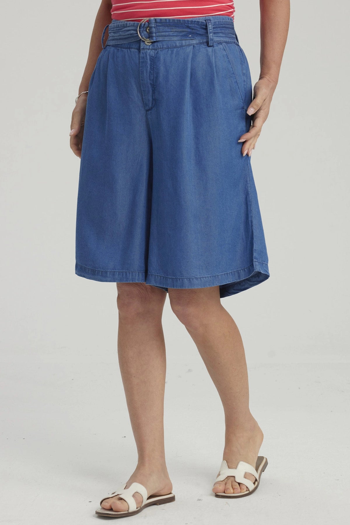 Bermuda Mujer Tencel Tiro Alto Azul