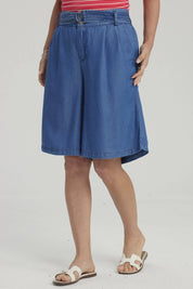 Bermuda Mujer Tencel Tiro Alto Azul