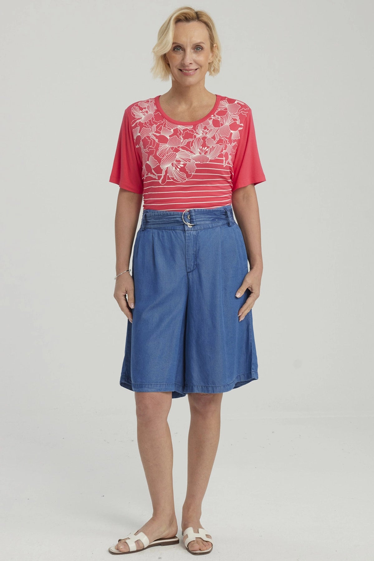 Bermuda Mujer Tencel Tiro Alto Azul