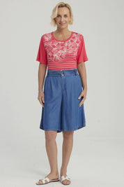 Bermuda Mujer Tencel Tiro Alto Azul