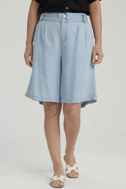 Bermuda Mujer Tencel Tiro Alto Azul Claro