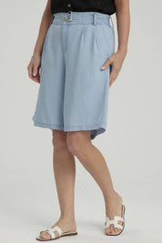 Bermuda Mujer Tencel Tiro Alto Azul Claro