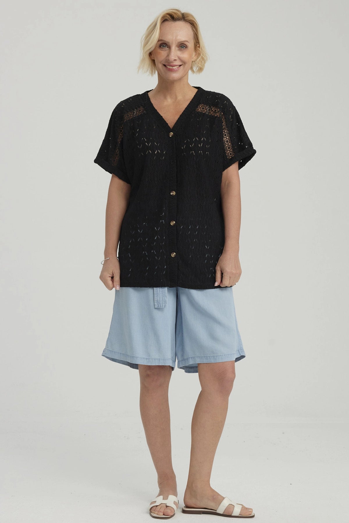 Bermuda Mujer Tencel Tiro Alto Azul Claro