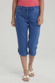 Pescador Mujer Denim Apertura Lateral Azul