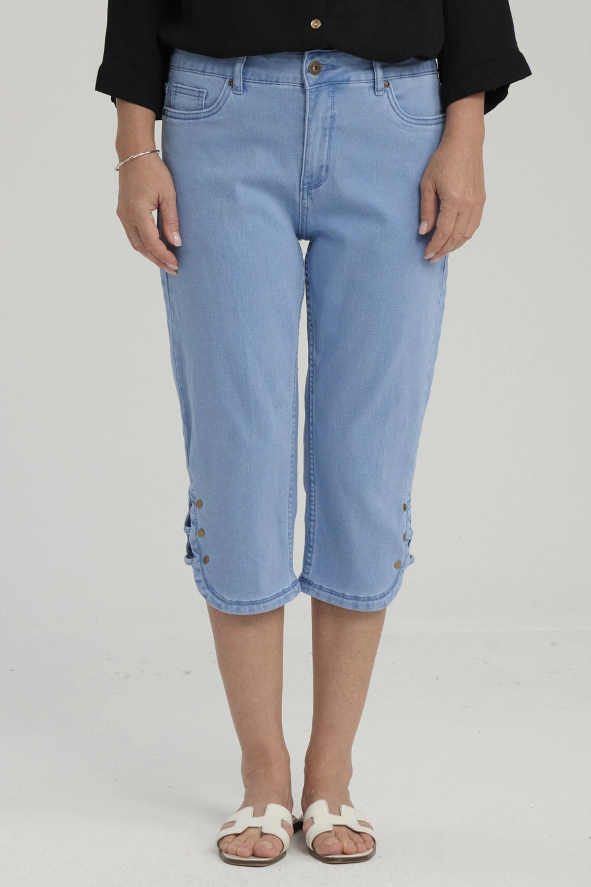 Pescador Mujer Denim Apertura Lateral Celeste