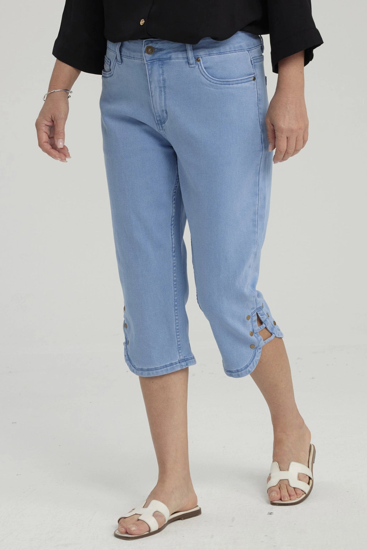 Pescador Mujer Denim Apertura Lateral Celeste