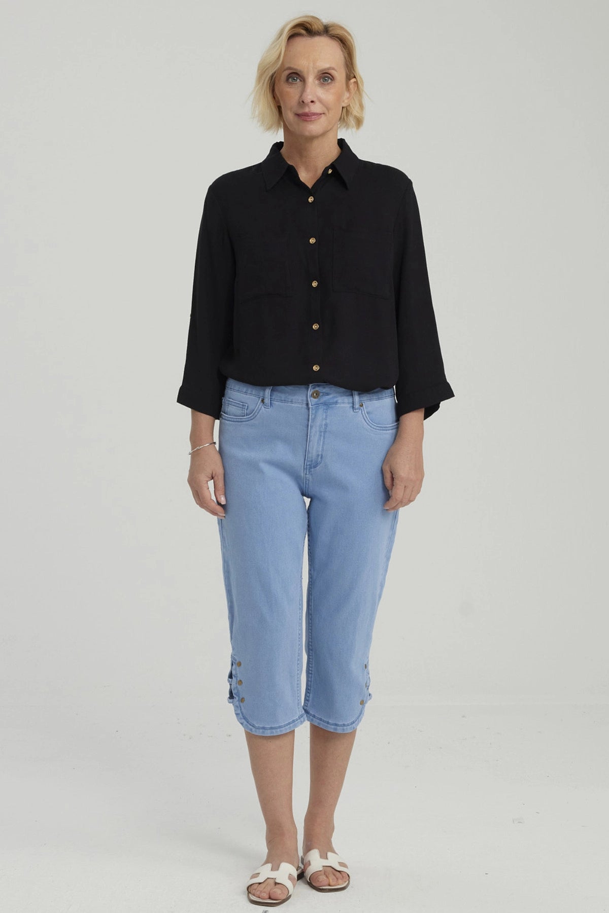 Pescador Mujer Denim Apertura Lateral Celeste