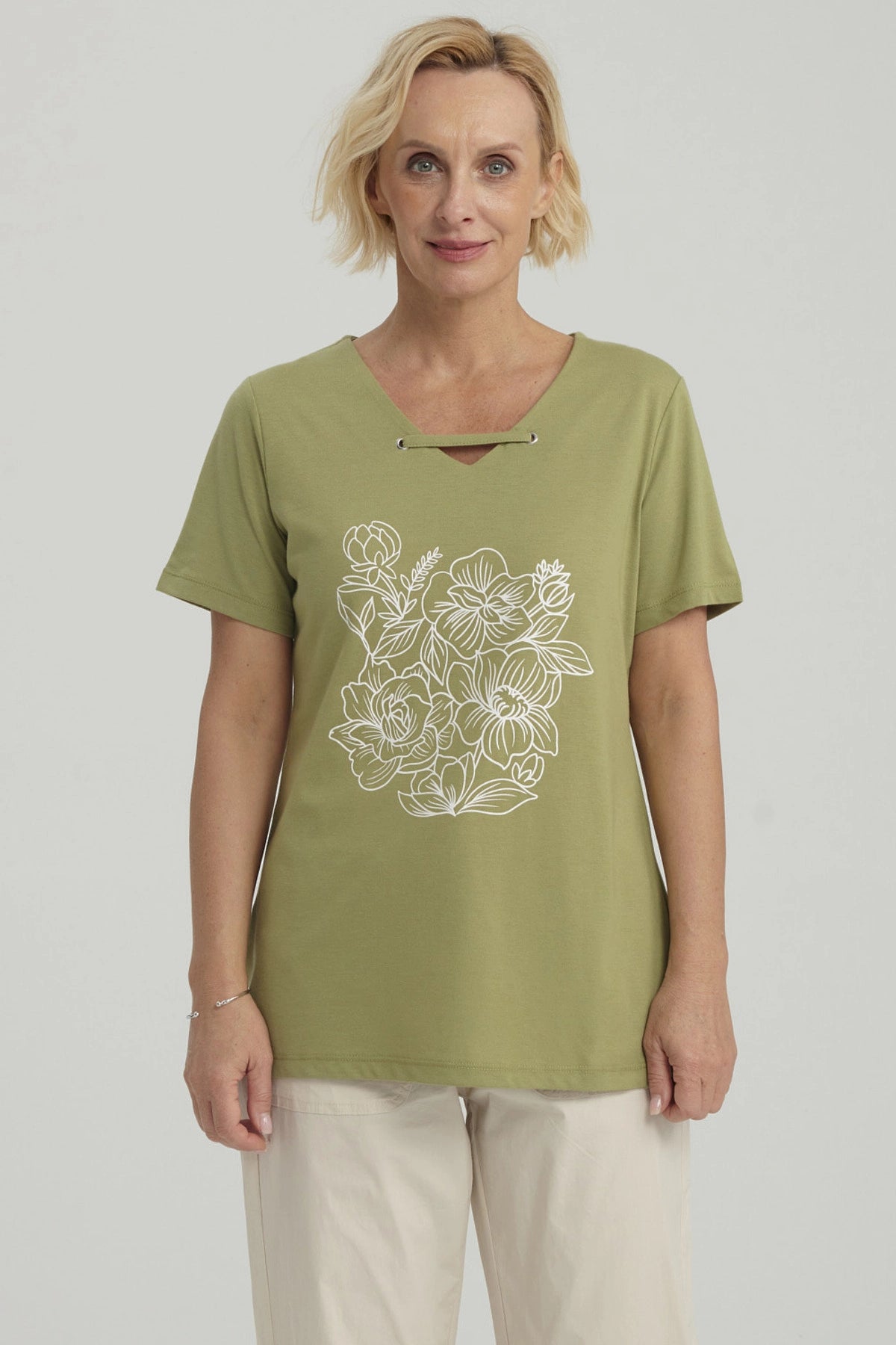 Polera Mujer Con Estampado Verde Claro