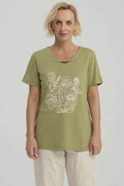 Polera Mujer Con Estampado Verde Claro